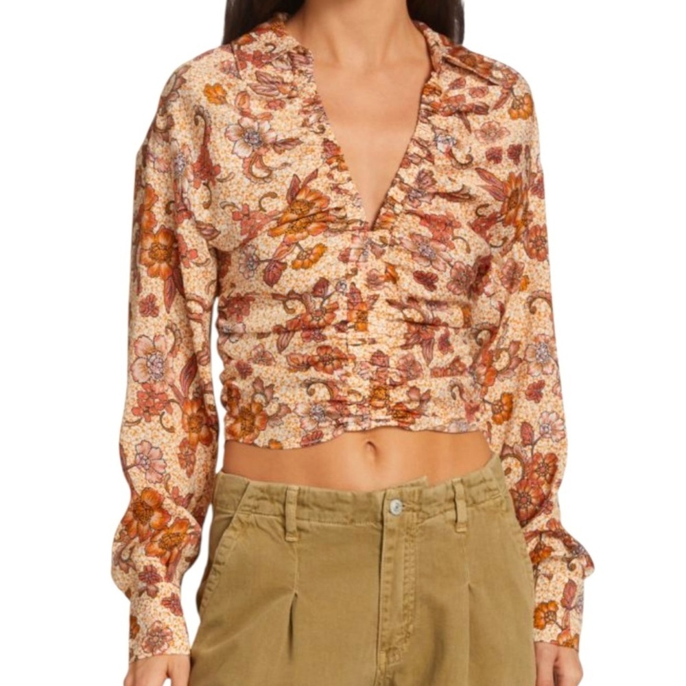 Like New Free People I Got You Floral V Neck Top Size Small Retail $98.00